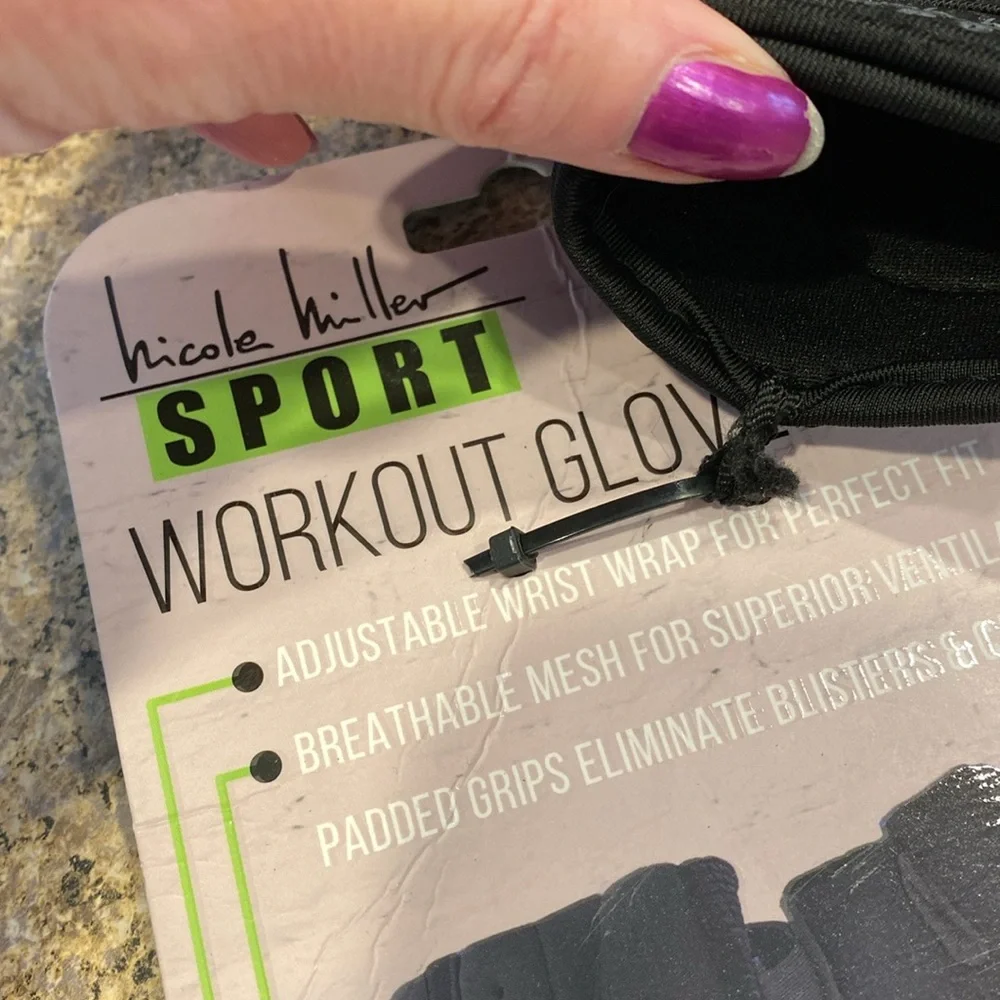 Nicole Miller Sport Workout Gloves L/XL Black Padded Grips